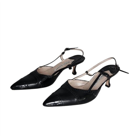 Manolo Blahnik Vtg Y2K Pomited Toe Slingback Pumps Kitten Heels Size 37 1/2 - Picture 1 of 9
